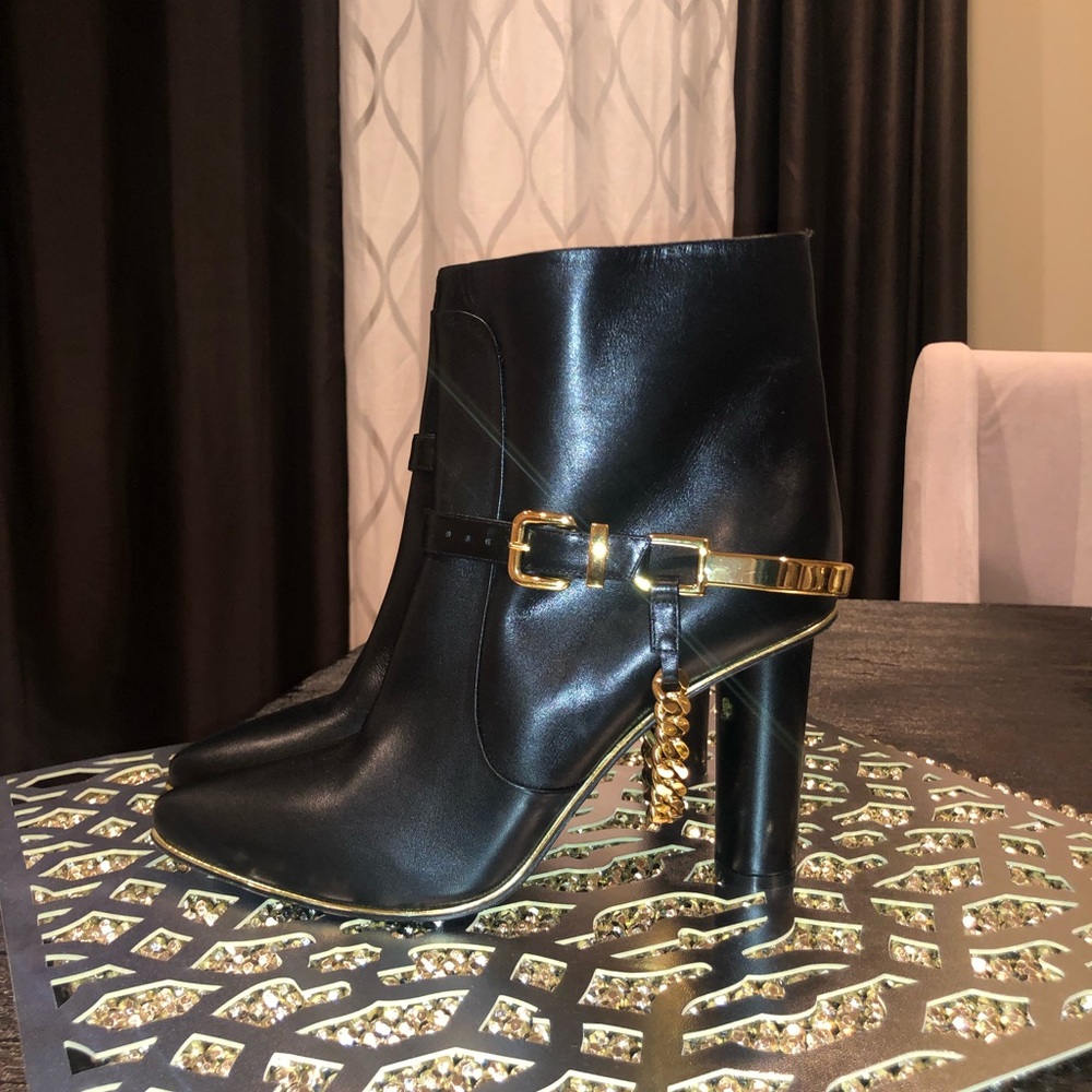 Balmain Leather Boots Gold Accents